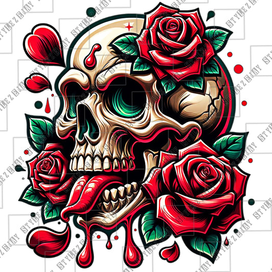 Bleeding Heart N Rose Skull PNG